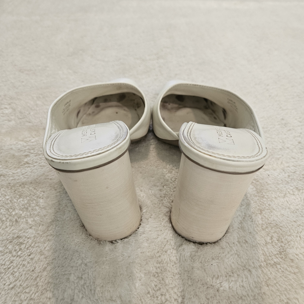 Mercedes Castillo Leather White Chunly Heel Mules Size 9.5 Business Casual Party - Picture 3 of 6